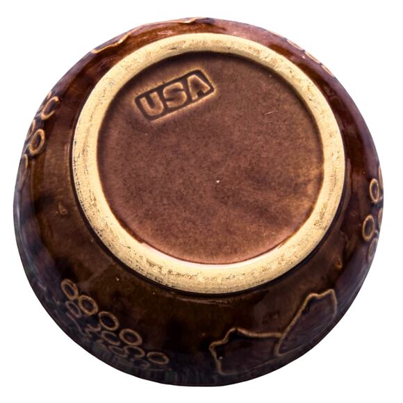 Vintage USA Brown Ceramic Bowl with Grape and Fruit Pattern - Picture 10 of 12